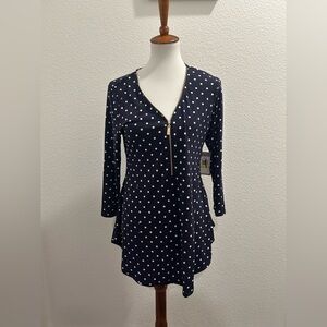 Chaus Navy and White Polka Dot Long Sleeve Dress